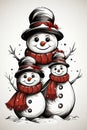 Whimsical Winter Fun: A Closeup of a Strong Snowman with Two Ado