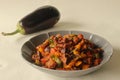 Chilly brinjal. A indo chinese brinjal dish prepared with sauteed brinjal, chilly, onions, bell peppers and sauces