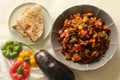 Chilly brinjal served as the side dish for indian flatbread. A indo chinese brinjal dish prepared with sauteed brinjal, chilly,