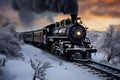Chilly Steam locomotive winter smoke. Generate Ai
