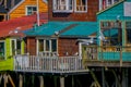 CHILOE, CHILE - SEPTEMBER, 27, 2018: Houses on stilts palafitos in Castro, Chiloe Island, Patagonia Royalty Free Stock Photo