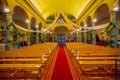 CHILOE, CHILE - SEPTEMBER, 27, 2018: Indoor view of church of Nercon, recognized as a World Heritage Site by Unesco