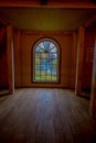 CHILOE, CHILE - SEPTEMBER, 27, 2018: Indoor view of historic church of Nercon, with a gorgeous mitral windows in