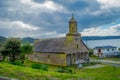 CHILOE, CHILE - SEPTEMBER, 27, 2018: Outdoor view of quinchao church, one of world heritage wooden churches located at Royalty Free Stock Photo
