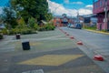 CHILOE, CHILE - SEPTEMBER, 27, 2018: Outdoor view of streets and some wooden houses in Chacao in Chilean mainland