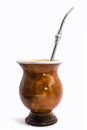 chimarrÃÂ£o gourd, with metallic straw or bomb, yerba mate and hot water Royalty Free Stock Photo