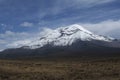 Chimborazo mountain tops covered in snow and surrounded with clouds under the blue sky in Ecuador Royalty Free Stock Photo