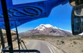 Chimborazo volcano, from inside bus window Royalty Free Stock Photo