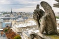 Chimera of the Cathedral of Notre Dame de Paris overlooking Paris