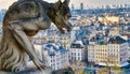 Chimera (Gargoyle) of the Cathedral of Notre Dame de Paris overlooking Paris on a beautiful sunny day Royalty Free Stock Photo