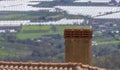 Three urban flues on a tiled roof Royalty Free Stock Photo