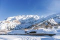 Chimgan ski resort in winter on a Sunny clear day. Chimgan mountain in Uzbekistan
