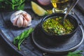 Chimichurri verde - Fresh traditional chimichurri sauce for barbecue meat Royalty Free Stock Photo