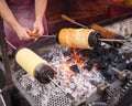 Chimney cakes typical sweet of Budapest Royalty Free Stock Photo