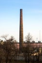 Chimney of factory. Long chimney. Tube.
