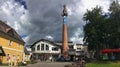 Chimney and Pivovar Novosad restaurant of glassworks in Harrachov, Czech Republic Royalty Free Stock Photo