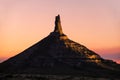 Chimney Rock National Historic Site illuminated at night, western Nebraska, USA Royalty Free Stock Photo