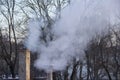 Chimney smoking stack. Air pollution and climate change theme. Royalty Free Stock Photo
