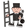 Chimney sweep, person with ladder and brush, vector illustration Royalty Free Stock Photo
