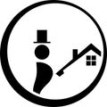 Chimney sweep and house, chimney sweep and professions label