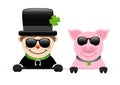 Chimney Sweep And Pig With Sunglasses Holding Horizontal Banner Royalty Free Stock Photo