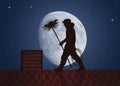 Chimney sweep on the roof Royalty Free Stock Photo