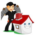Chimney Sweeper with cleaning chimney sweep machine Royalty Free Stock Photo
