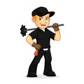 Chimney Sweeper hold chimney sweep broom Royalty Free Stock Photo