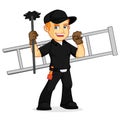 Chimney Sweeper hold ladder and broom