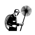 Chimney Sweeper Holding a Sweep or Broom and Rope Side View Retro Black and White Royalty Free Stock Photo