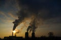 The chimney of a thermal power plant, the smoke extracted by a thermal power plant on the chimney, in the production process. Envi