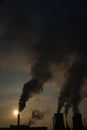 The chimney of a thermal power plant, the smoke extracted by a thermal power plant on the chimney, in the production process. Envi