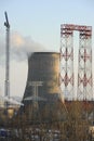 The chimney of a thermal power plant, the smoke extracted by a thermal power plant on the chimney, in the production process. Envi