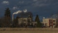 Chimney with white smoke in Ceske Budejovice city