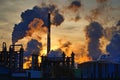 Chimneys and dark smoke over chemical factory Royalty Free Stock Photo