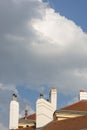 Chimneys on the roof of the house against the sky