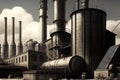 Chimneys and silos of factory, chemical Industry scene