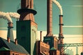 Chimneys and silos of factory, chemical Industry scene