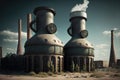 Chimneys and silos of factory, chemical Industry scene