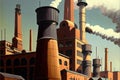 Chimneys and silos of factory, chemical Industry scene