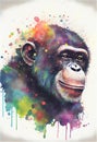 Chimp Chimpanzee watercolour illustration portrait
