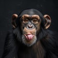 Chimp monkey with tongue out. Playful and funny chimpanzee in a friendly and playful mood