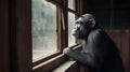 Curious Chimp Observing Nature Outside Cabin Royalty Free Stock Photo