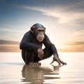 Chimpanze on the beach chilling staring at the sea Digital Art Royalty Free Stock Photo