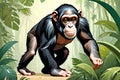 Chimpanzee animal jungle sketch character