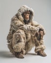 Chimpanzee Animal sitting on the floor, wearing a furry suit Generative AI Royalty Free Stock Photo