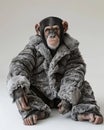 Chimpanzee Animal sitting on the floor, wearing a furry suit Generative AI Royalty Free Stock Photo