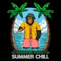 Chimpanzee in the beach summer chill vector illustration