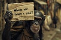 A chimpanzee dressed as a beggar on Kairo Street, AI generated Royalty Free Stock Photo