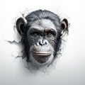 Chimpanzee Face On Cracked Wall: Energy-filled Illustration With Photorealistic Accuracy